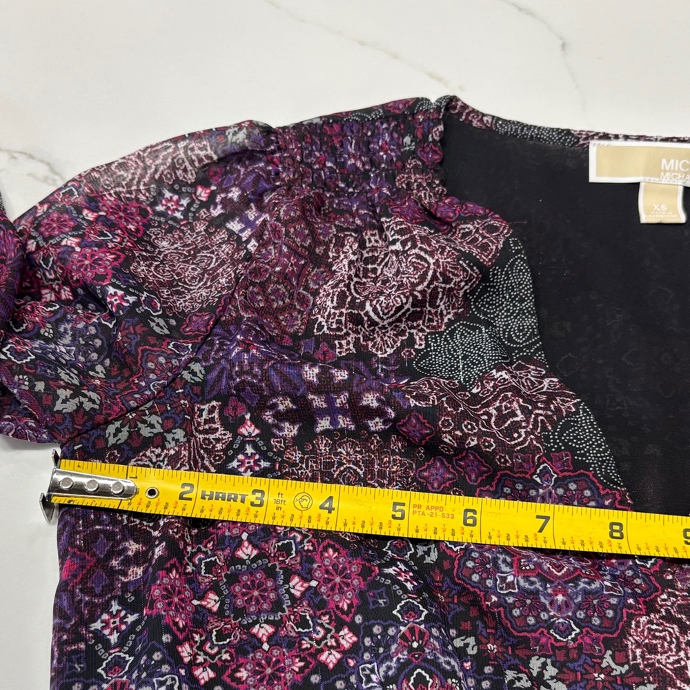 MICHAEL Michael Kors patchwork Georgette smock-waist Floral Long Sleeve Dress - Picture 11 of 14